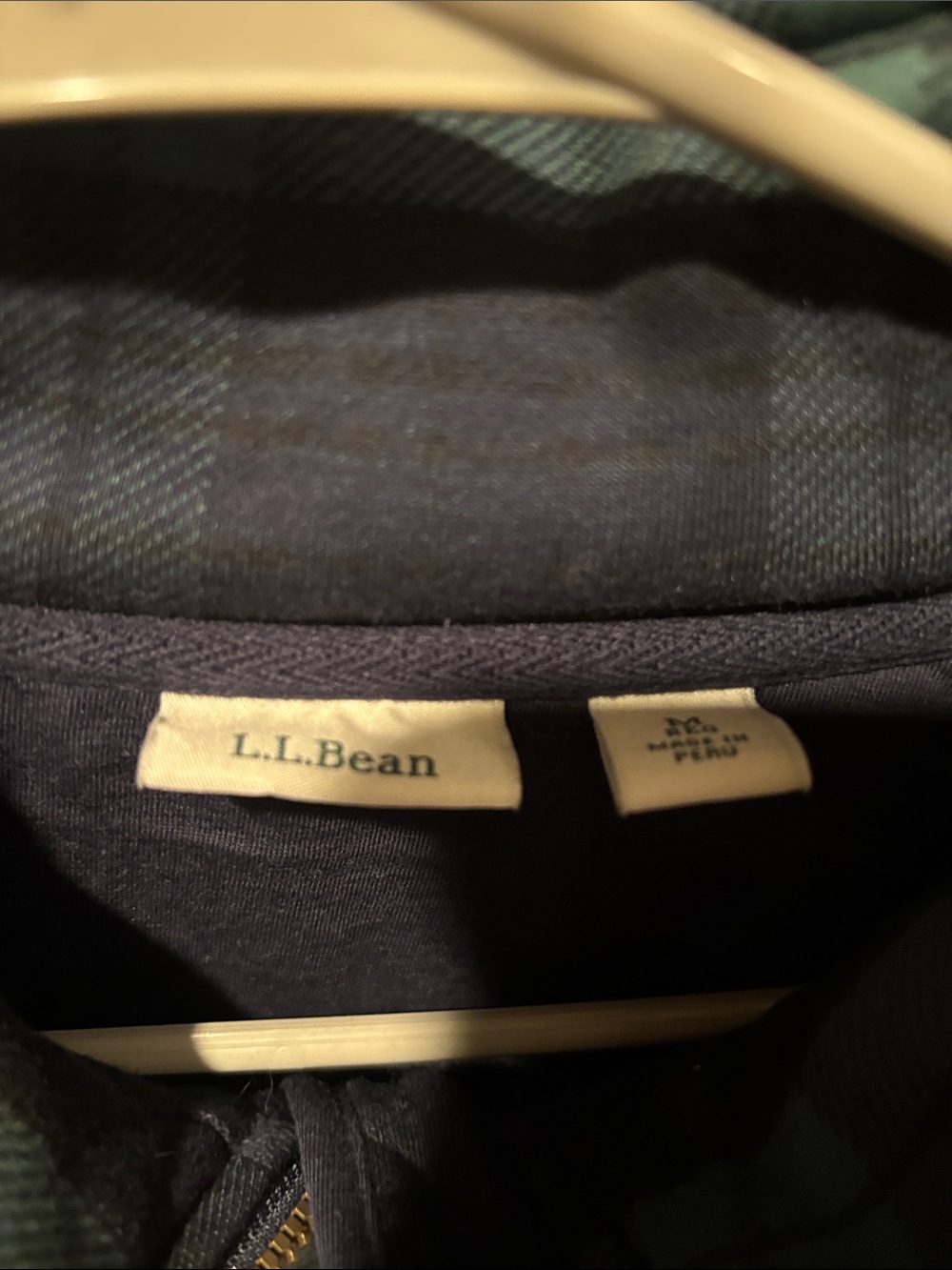 L.L. Bean Navy and Green Quilted Plaid Half-Zip Sweatshirt - Picture 2 of 5